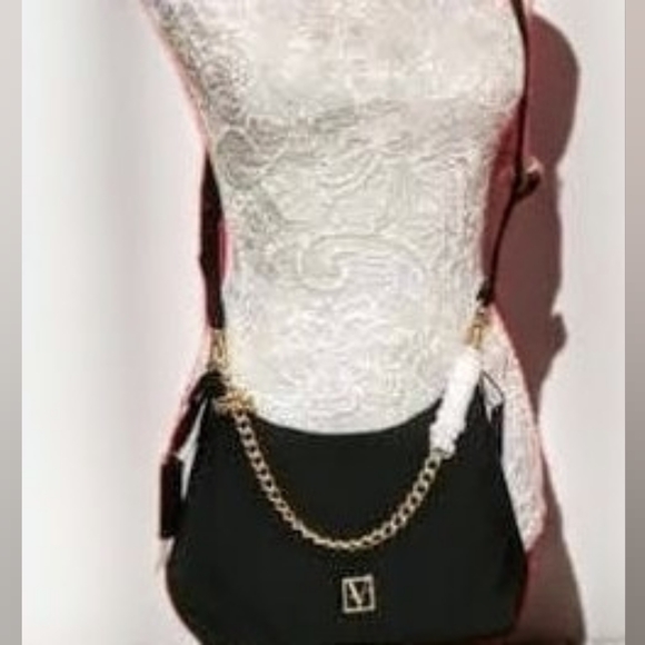 Nip VS Curve Black Small Nylon Gold tone Crossbody Or Zip Handbag - Picture 4 of 10